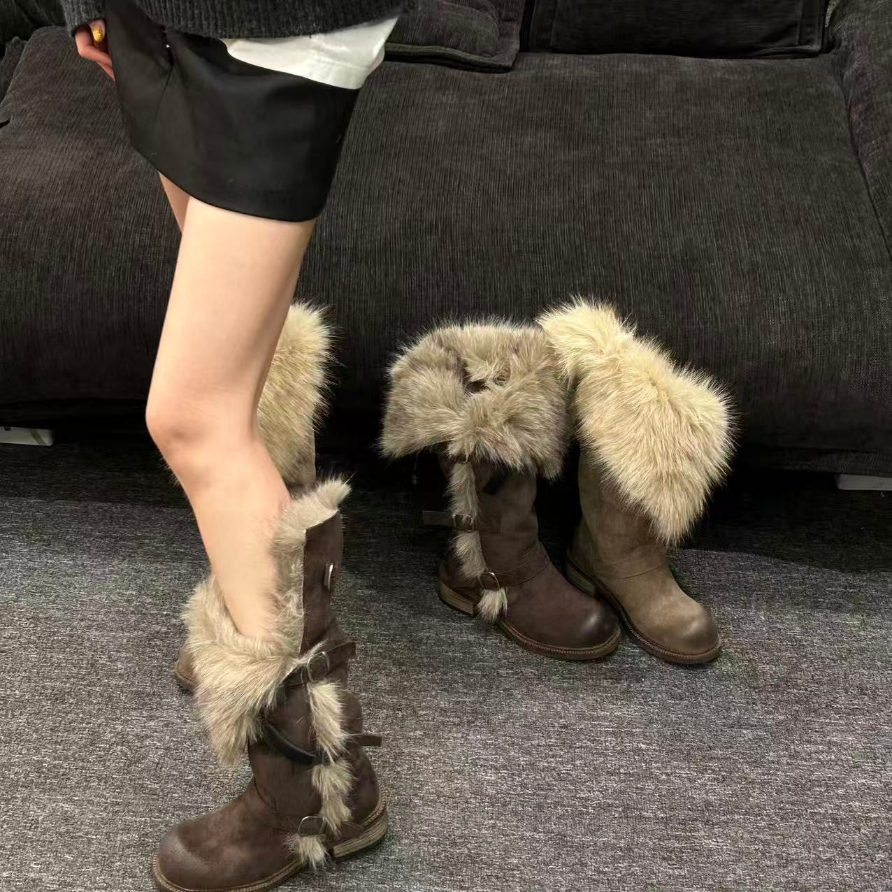 Damen Winterstiefel mit flauschigem Kunstfellkragen und modischen Schnallen Heidi Mode - Image 4