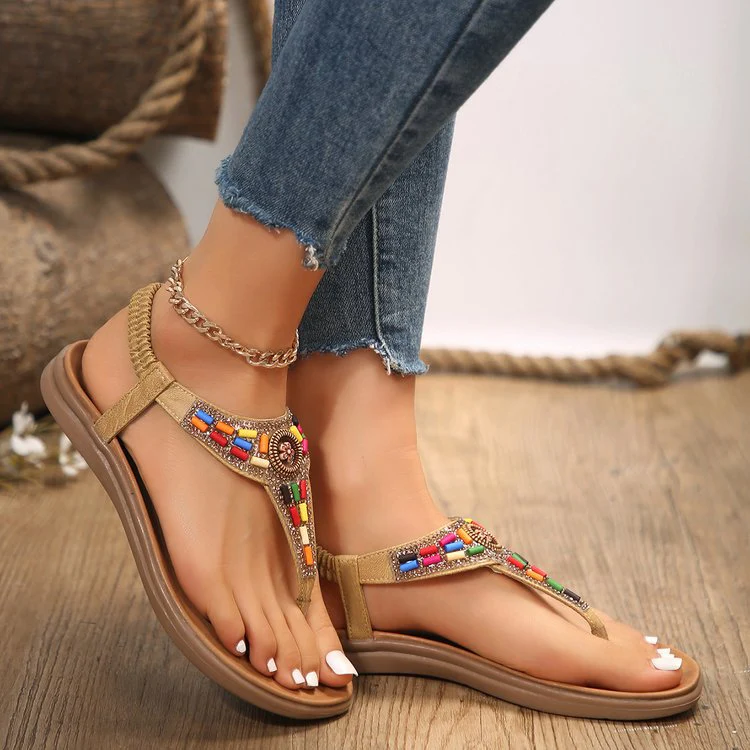 Damen Zehentrenner-Sandalen mit Buntem Schmuckdetail und Bequemer Fußbettgestaltung Heidi-Mode - Image 2