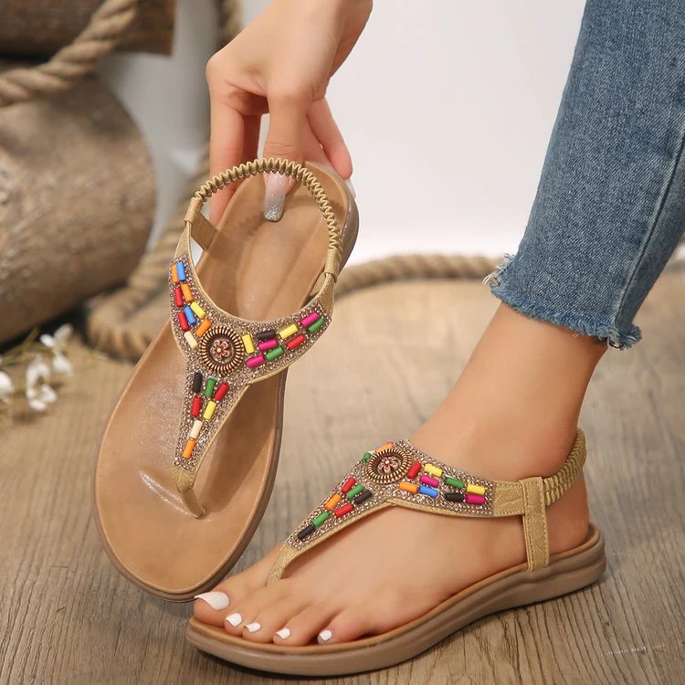 Damen Zehentrenner-Sandalen mit Buntem Schmuckdetail und Bequemer Fußbettgestaltung Heidi-Mode - Image 3