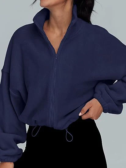 Damen Zip-Hoodie mit hohem Kragen und kontrastierenden Ärmeln Heidi-Mode - Image 11