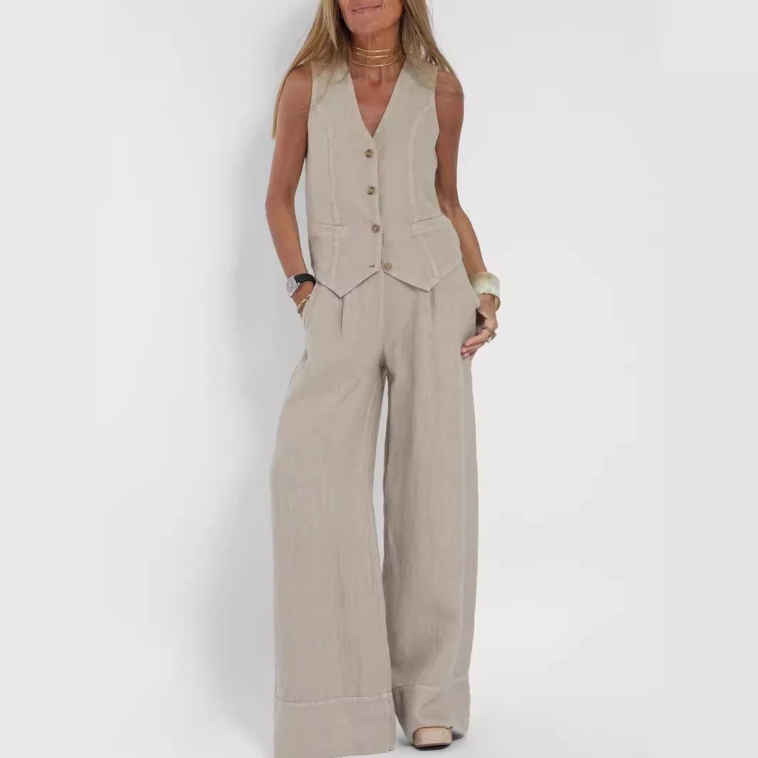 Damen Zweiteiliges Set aus ärmelloser Weste und weiter Hose Heidi-Mode