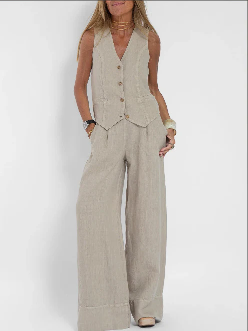 Damen Zweiteiliges Set aus ärmelloser Weste und weiter Hose Heidi-Mode - Image 3