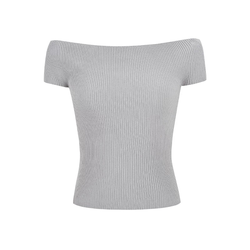 Ein-Schulter Strickoberteil Kurzarm Damen Sommer Top Dopamine Style - Image 11