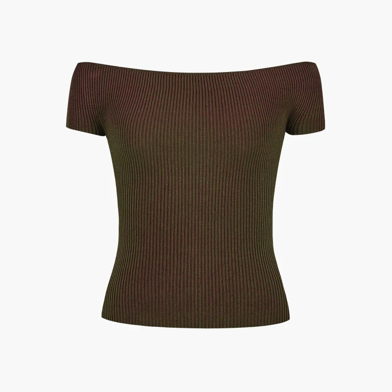 Ein-Schulter Strickoberteil Kurzarm Damen Sommer Top Dopamine Style - Image 12