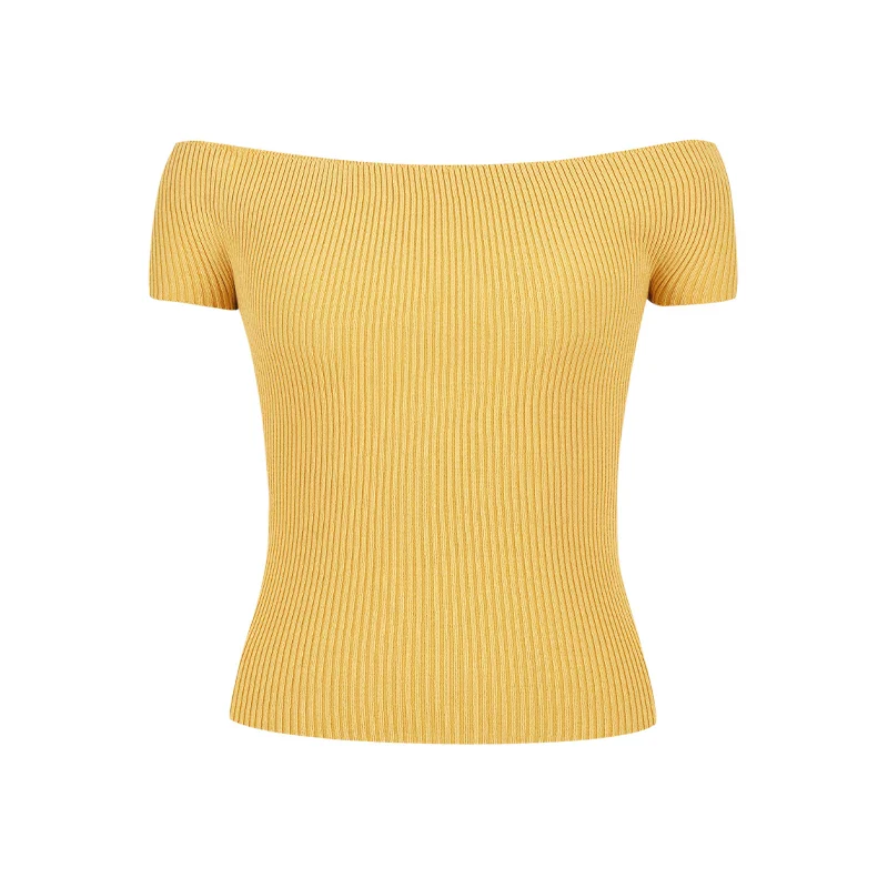 Ein-Schulter Strickoberteil Kurzarm Damen Sommer Top Dopamine Style - Image 5