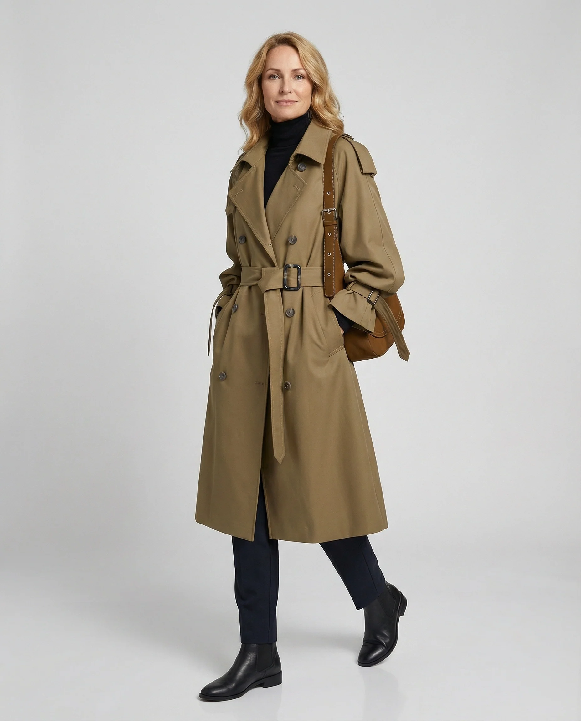 Eleganter Trenchcoat Damen Mittellang Design Mantel Frühling Herbst