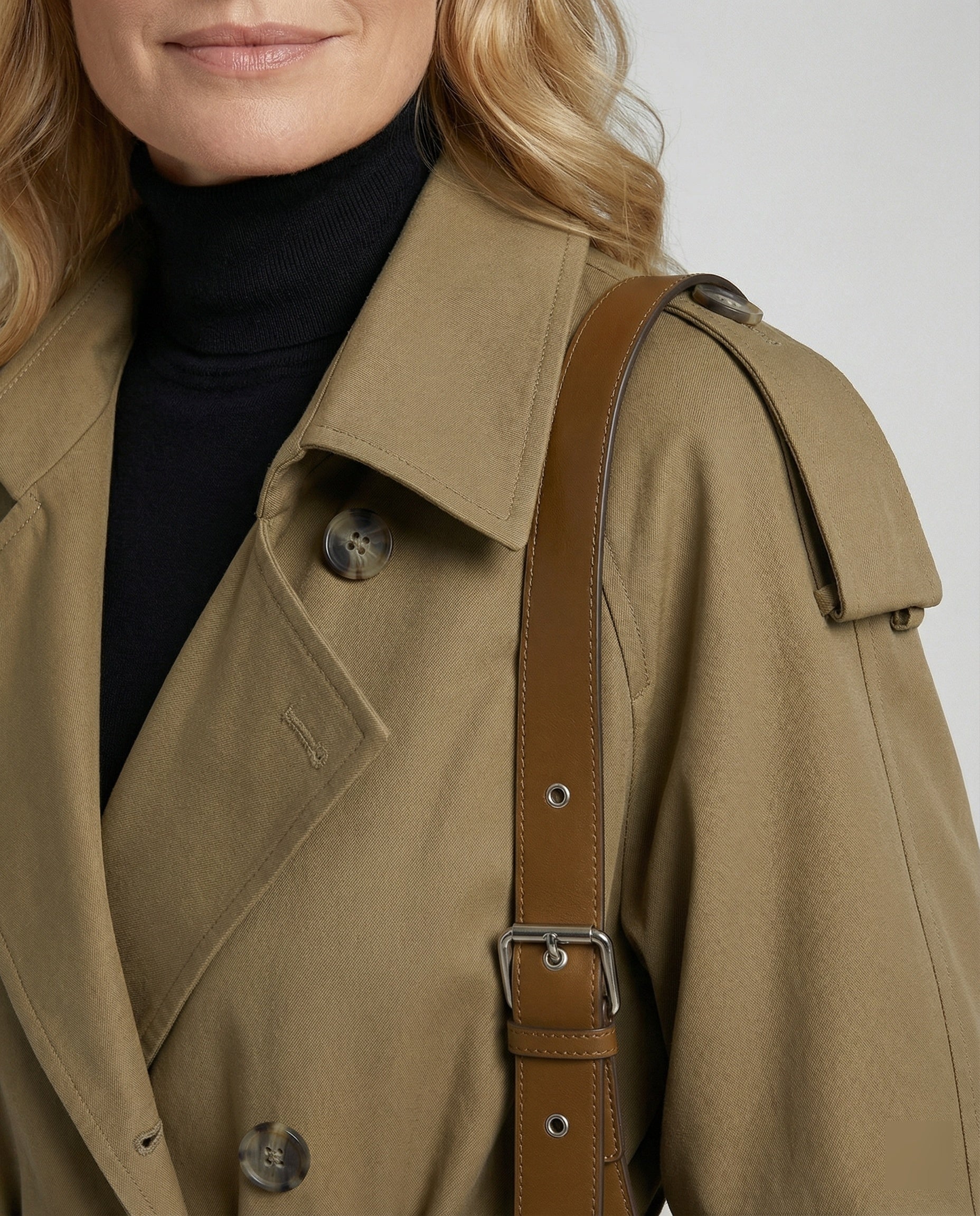 Eleganter Trenchcoat Damen Mittellang Design Mantel Frühling Herbst - Image 2
