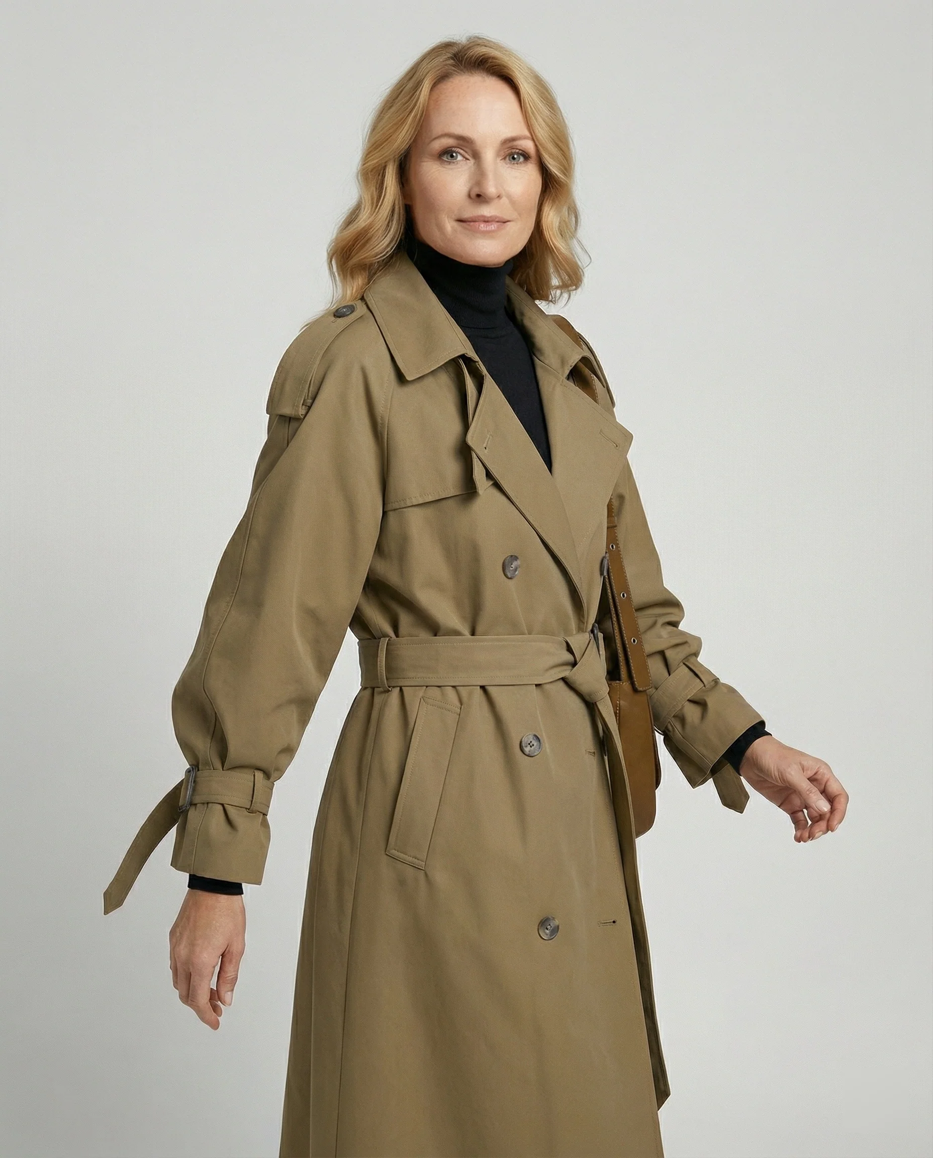 Eleganter Trenchcoat Damen Mittellang Design Mantel Frühling Herbst - Image 3