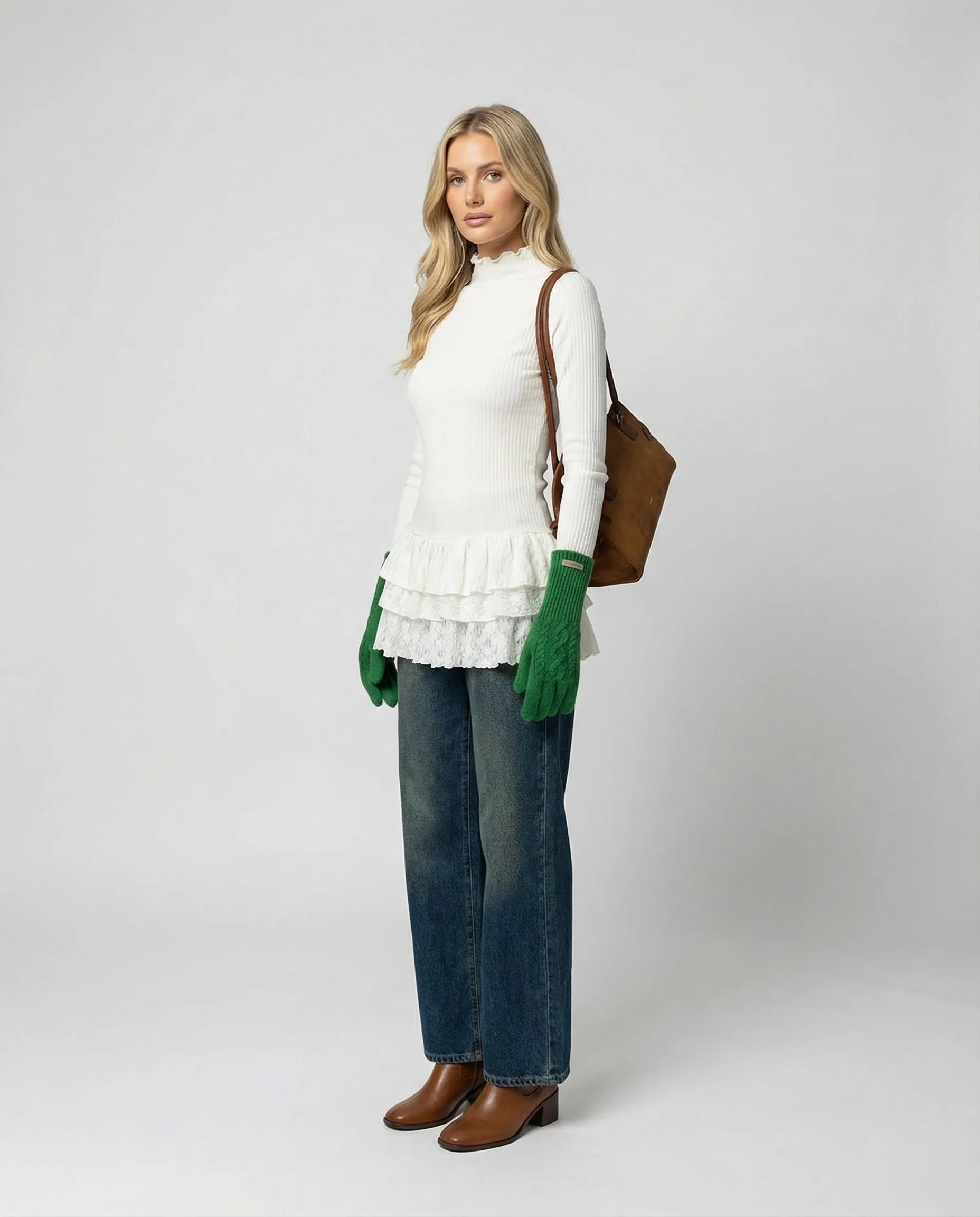 Elegantes Damen Langarmshirt Slim Fit mit hohem Stehkragen Weiß - Image 4