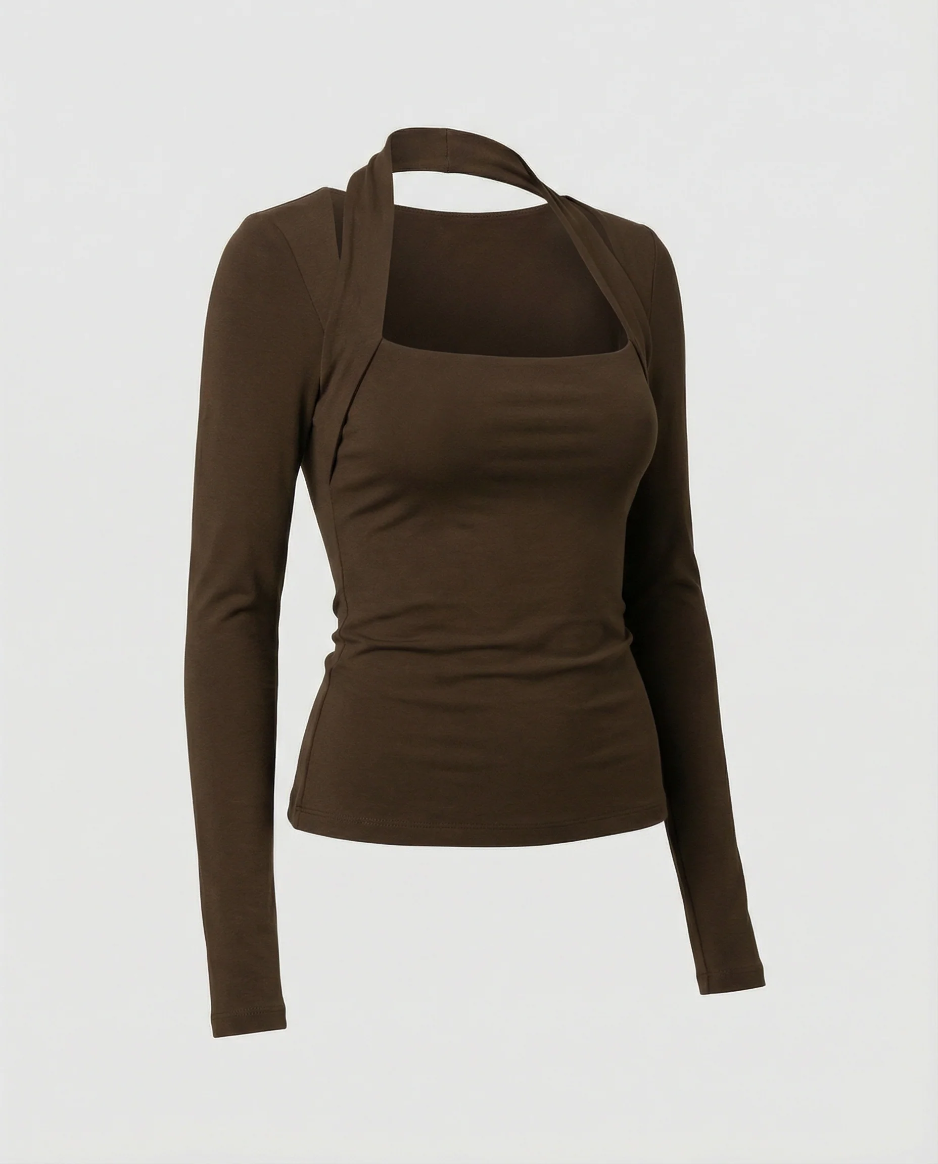 Enganliegendes Damen Langarmshirt Schwarz Herbst Slim Fit T-Shirt Oberteil - Image 5