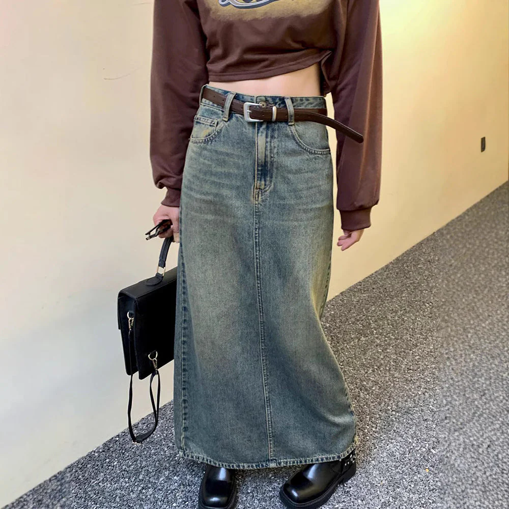 Damen Maxi Denim Rock Heidi-Mode