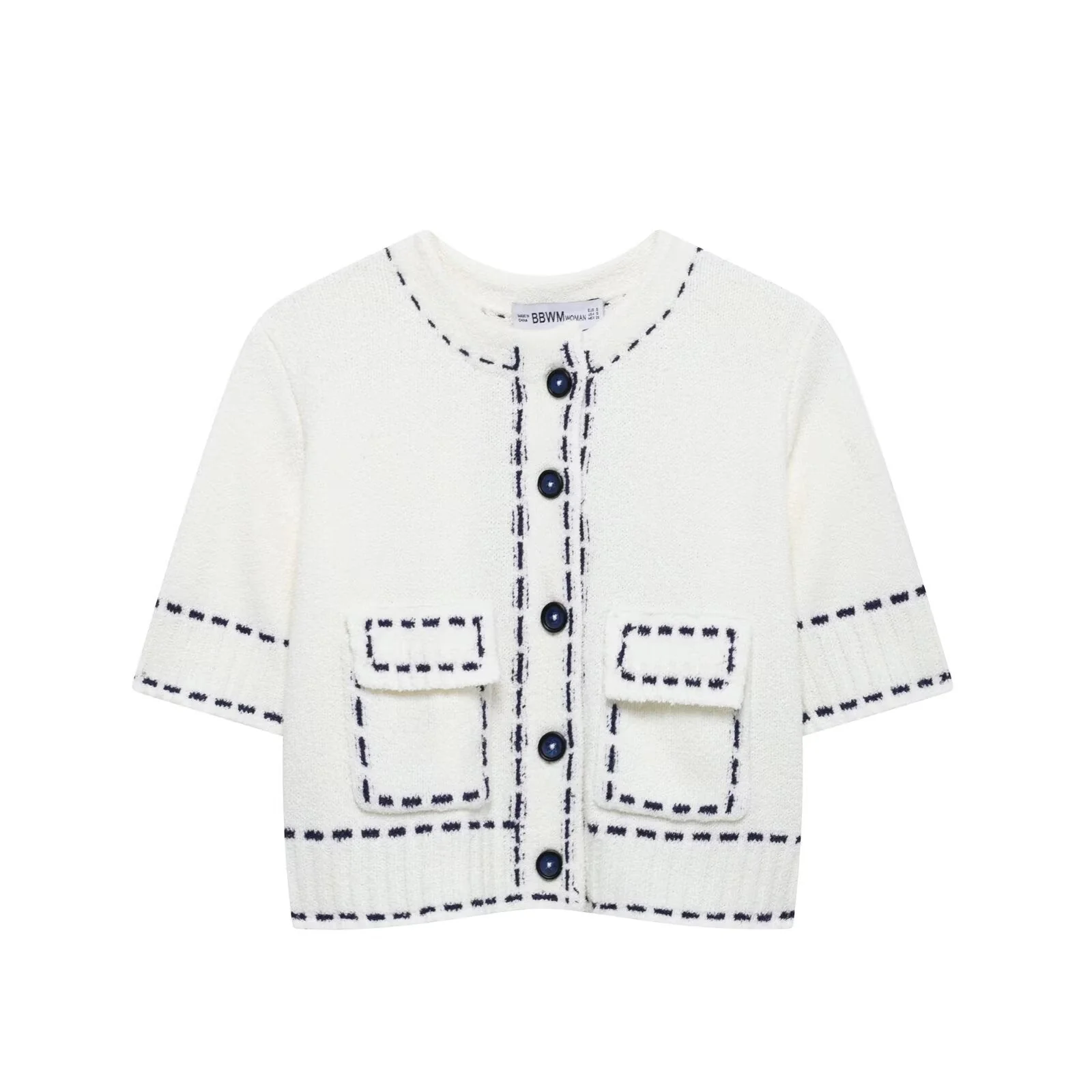Damen Strukturierter Kurzarm Geschnittene Strickjacke Heidi-Mode - Image 6