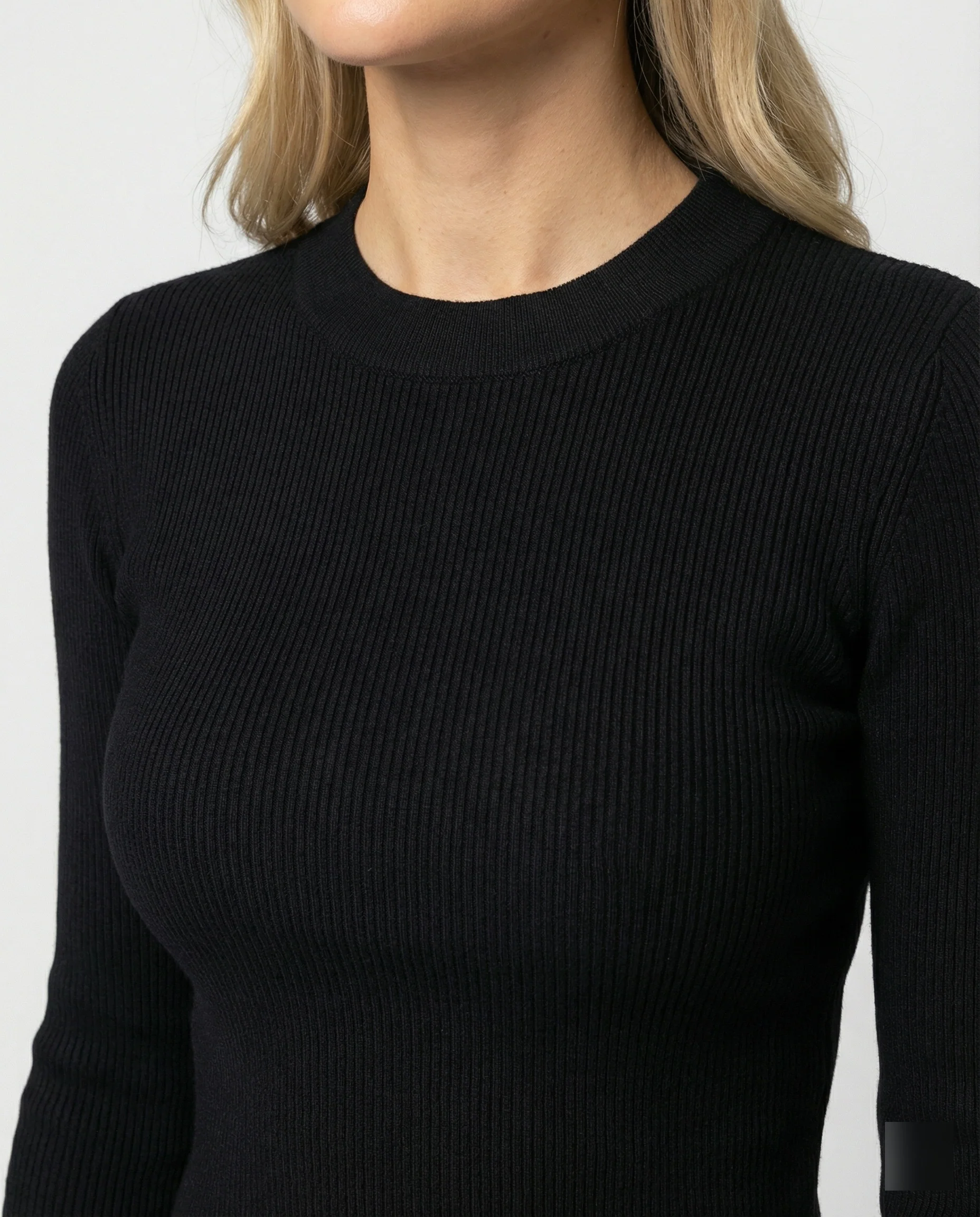 Figurbetontes Damen Langarmshirt Kurz Rundhals Koreanischer Stil Slim Fit Weich - Image 2