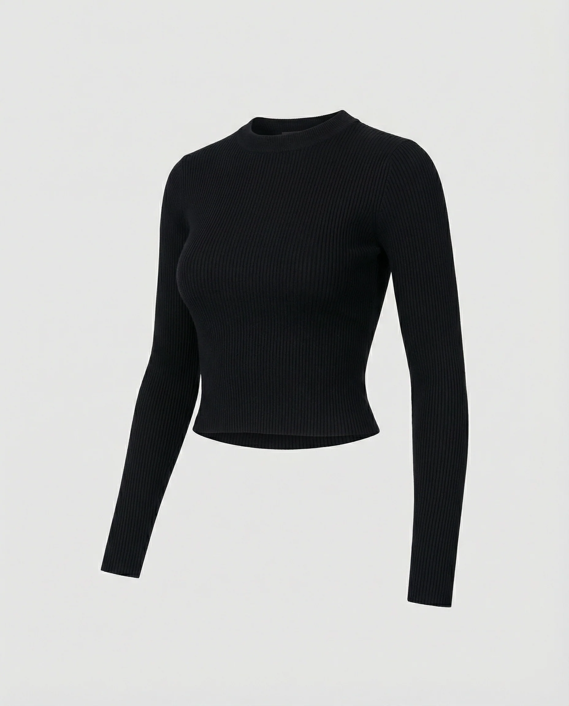 Figurbetontes Damen Langarmshirt Kurz Rundhals Koreanischer Stil Slim Fit Weich - Image 5