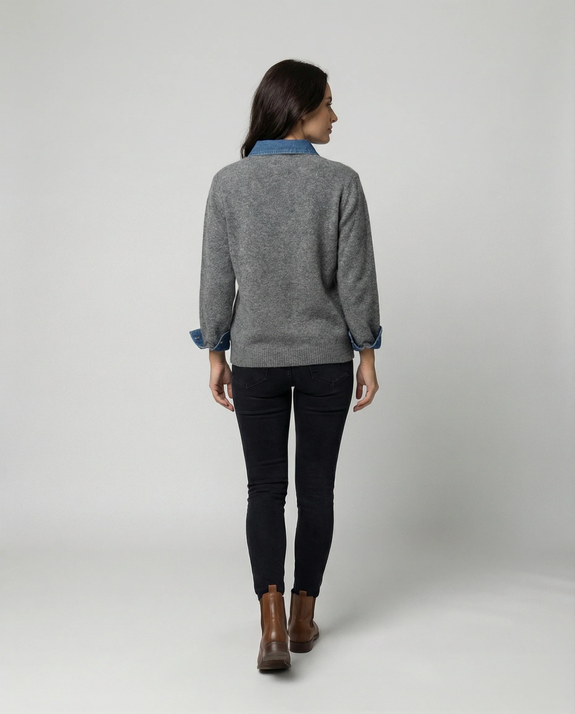 Französisches Denim Patchwork Oberteil für Damen im schicken Lagen-Look - Image 4