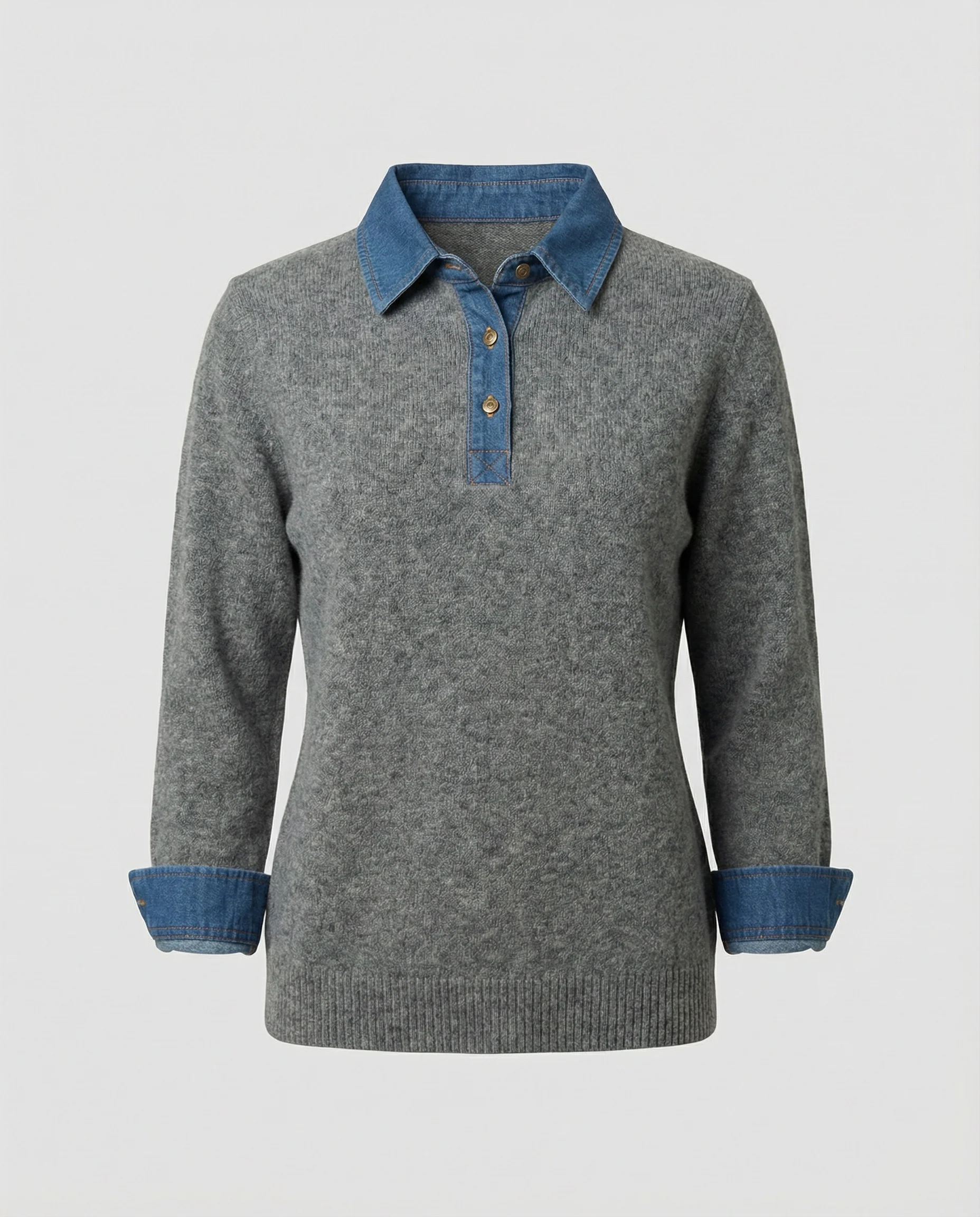 Französisches Denim Patchwork Oberteil für Damen im schicken Lagen-Look - Image 5