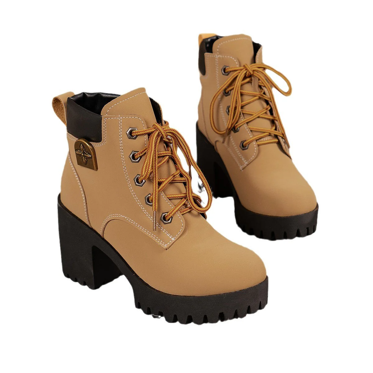 Damen Chunky Heel Combat Boots mit Robuster Sohle und Stilvollem Schnürung Heidi-Mode - Image 5