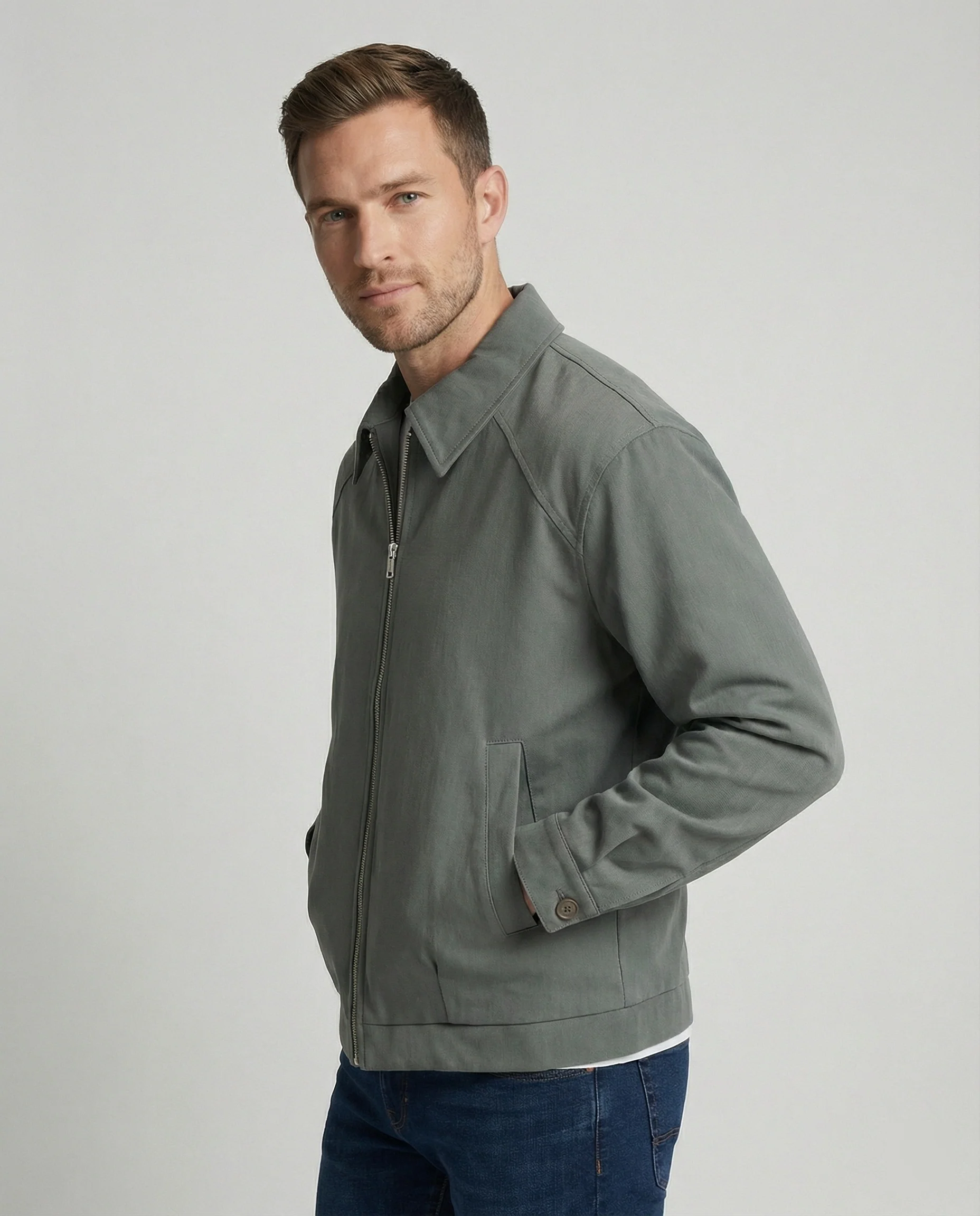 Graue Cleanfit Retro Herrenjacke mit Schulterpolstern und Reverskragen - Image 2