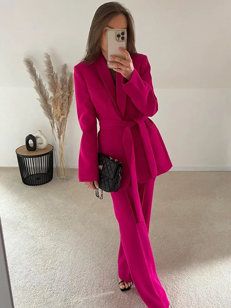 Heidi-Mode | 2-Teiliger Damenanzug Eleganter Blazer mit Gürtel und Passender Hose - Image 2