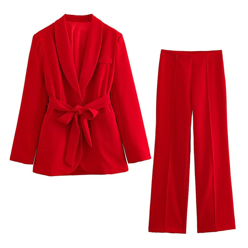 Heidi-Mode | 2-Teiliger Damenanzug Eleganter Blazer mit Gürtel und Passender Hose - Image 6