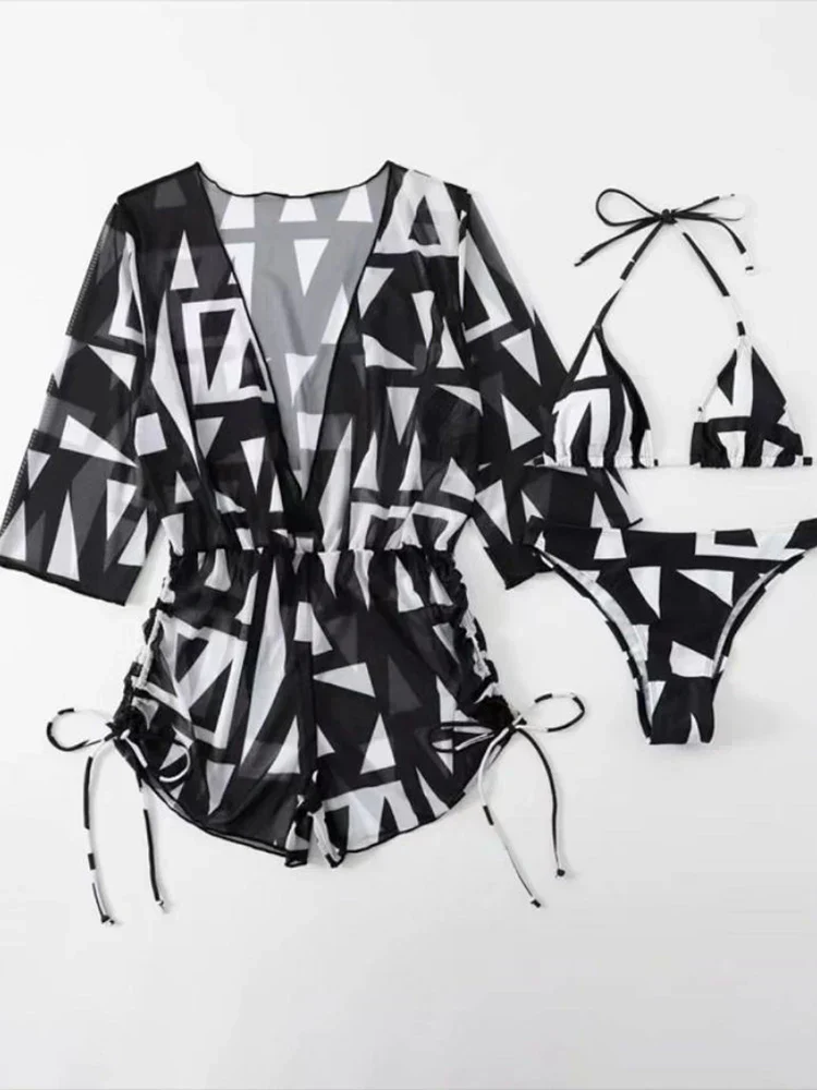 Heidi-Mode | 3 Stück Bikini Tropischer Druck Badebekleidung Halter Schnürseite Badebekleidung Frauen Badeanzug Weiblich Schwimmen Sommer Strandbekleidung - Image 13