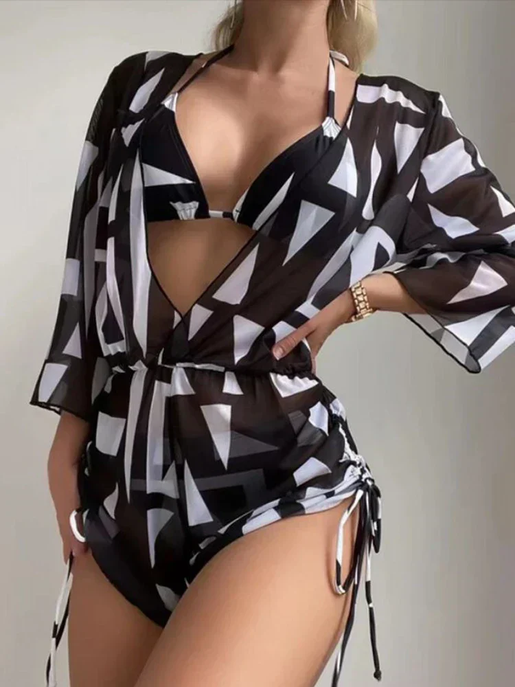 Heidi-Mode | 3 Stück Bikini Tropischer Druck Badebekleidung Halter Schnürseite Badebekleidung Frauen Badeanzug Weiblich Schwimmen Sommer Strandbekleidung - Image 3