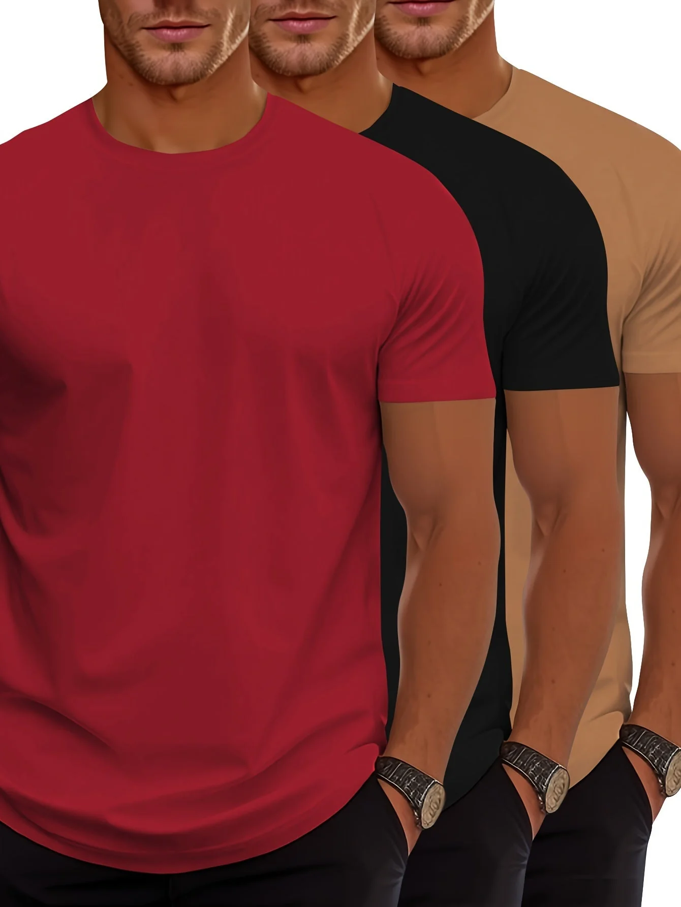 Heidi-Mode | 3Er Pack Herren T-Shirts mit Kurzen Ärmeln, Sommerliche Einfarbige Farbe - Image 14
