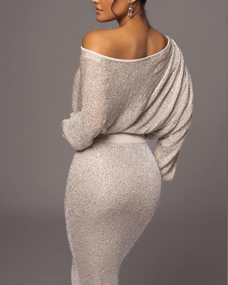Heidi-Mode | Abendkleid Elegantes Festliches, Schulterfreies Kleid mit Goldenen Pailletten - Image 3