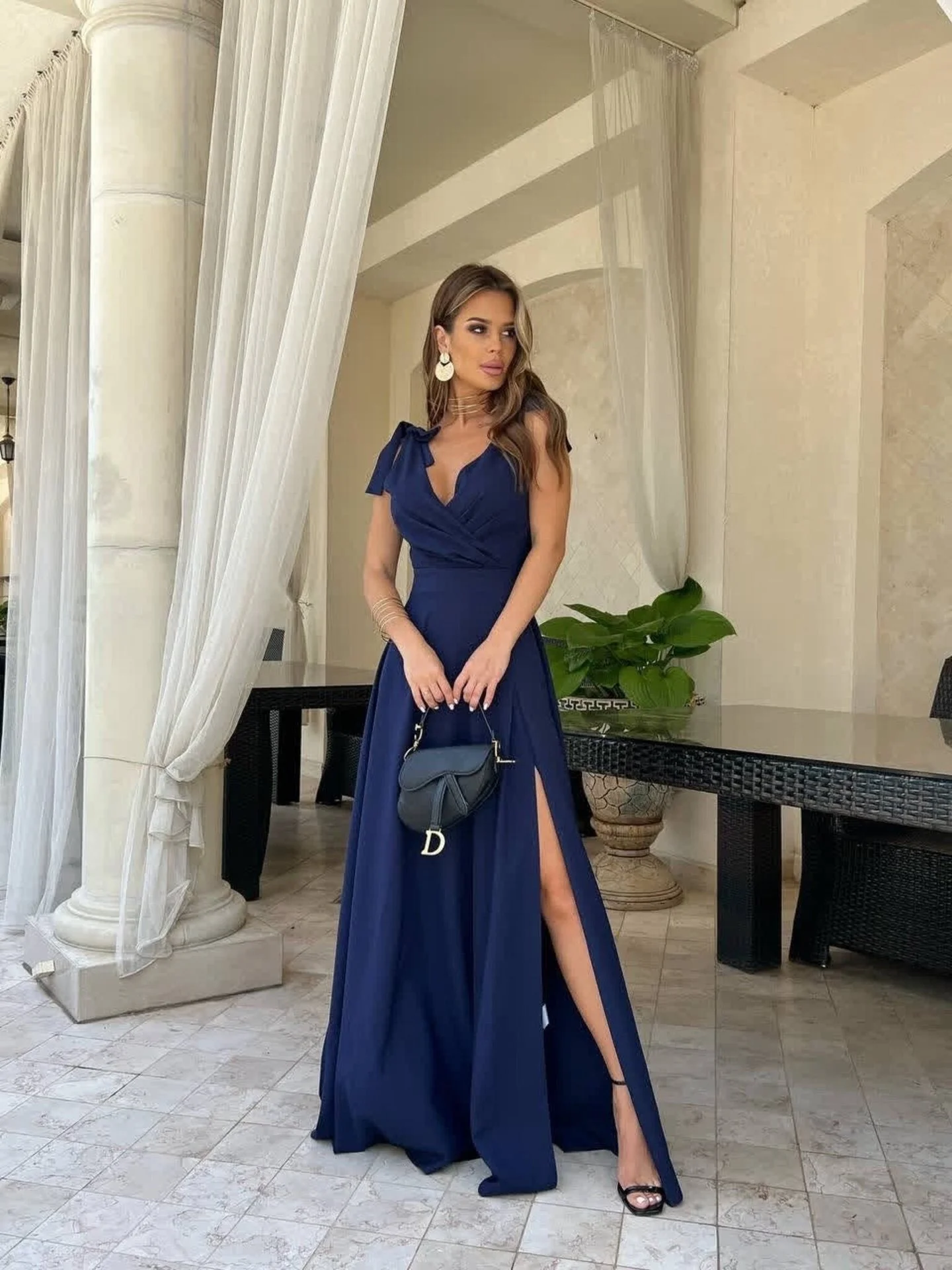 Heidi-Mode | Abendkleid Langer Plissierter Einfarbiger