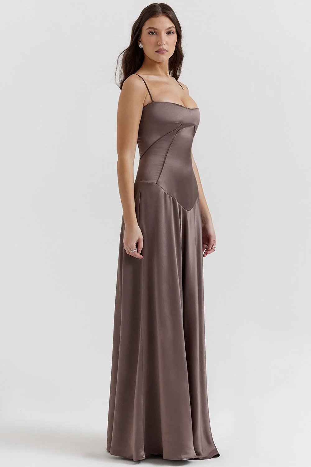 Heidi-Mode | Abendkleid Satin Glanz Spaghetti Träger Rückenfrei Schmaler Schnitt Elegantes Kleid