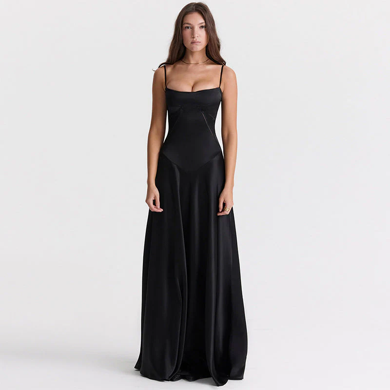 Heidi-Mode | Abendkleid Satin Glanz Spaghetti Träger Rückenfrei Schmaler Schnitt Elegantes Kleid - Image 4