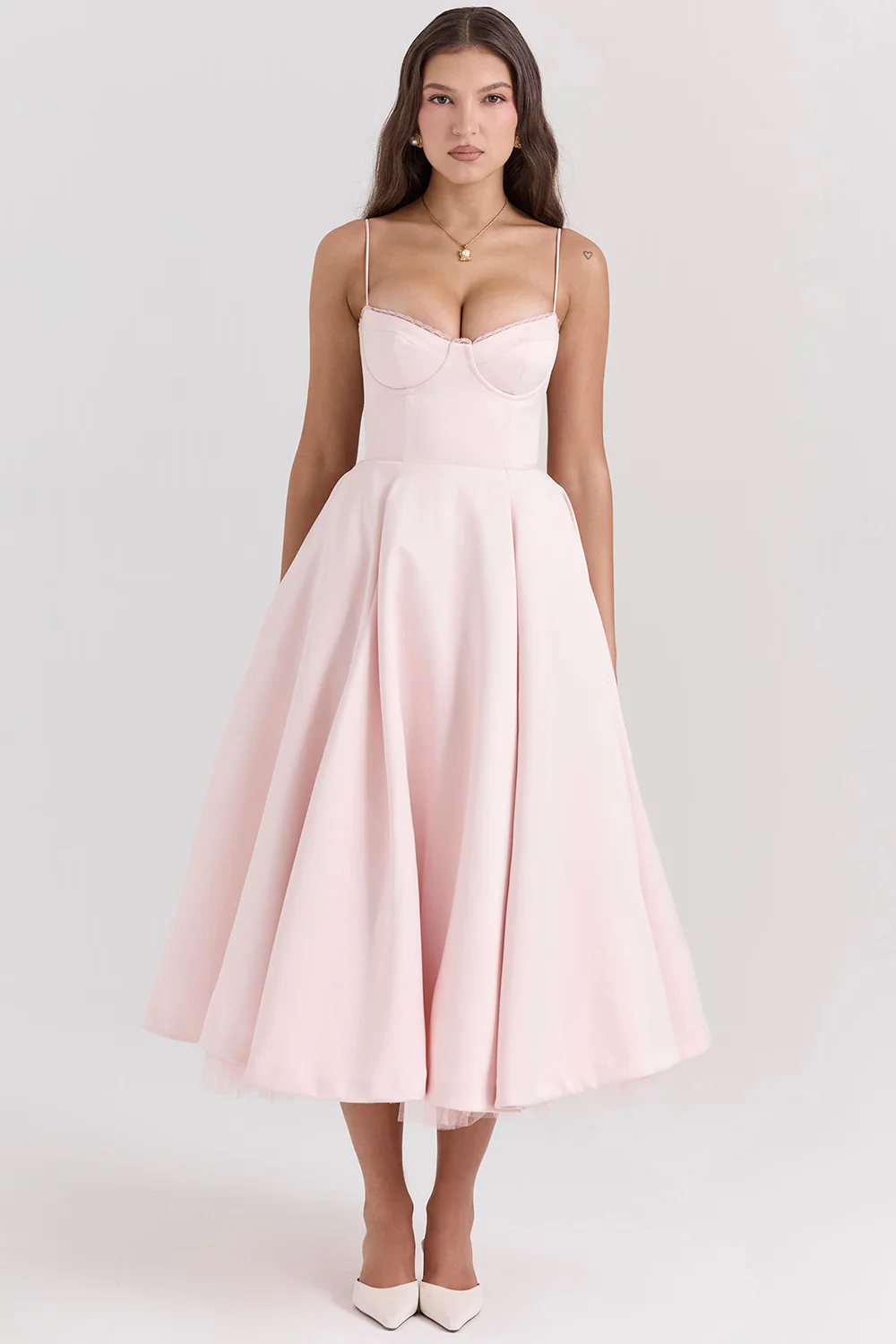 Heidi-Mode | A-Linie Midi Kleid Spaghetti Träger Spitzen Detail Elegante Formelle Kleidung - Image 11