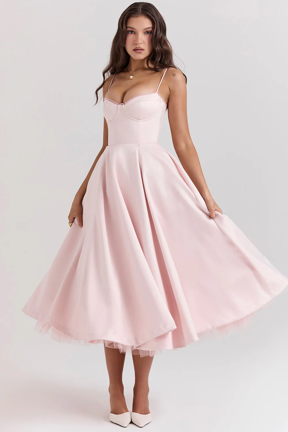 Heidi-Mode | A-Linie Midi Kleid Spaghetti Träger Spitzen Detail Elegante Formelle Kleidung - Image 12