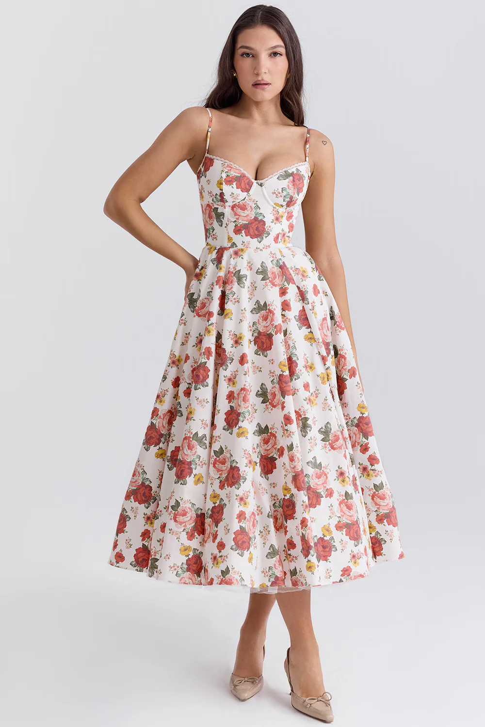 Heidi-Mode | A-Linie Midi Kleid Spaghetti Träger Spitzen Detail Elegante Formelle Kleidung - Image 16
