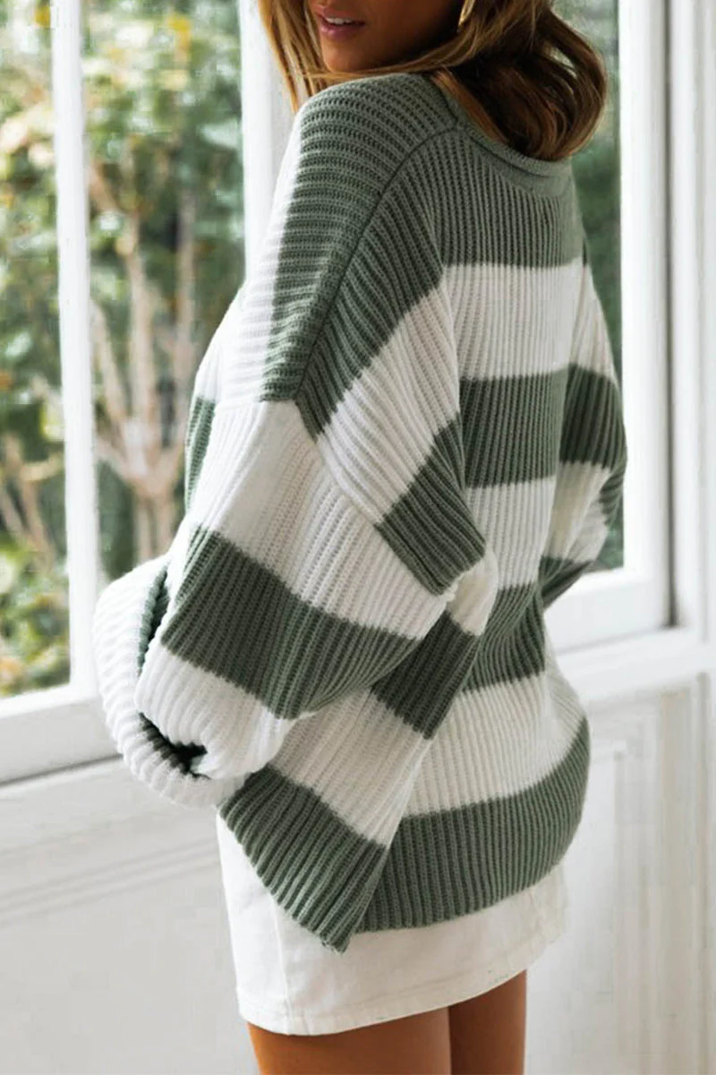 Heidi-Mode | Modische Süße Gestreifte Kontrast-O-Ausschnitt Pullover - Image 3