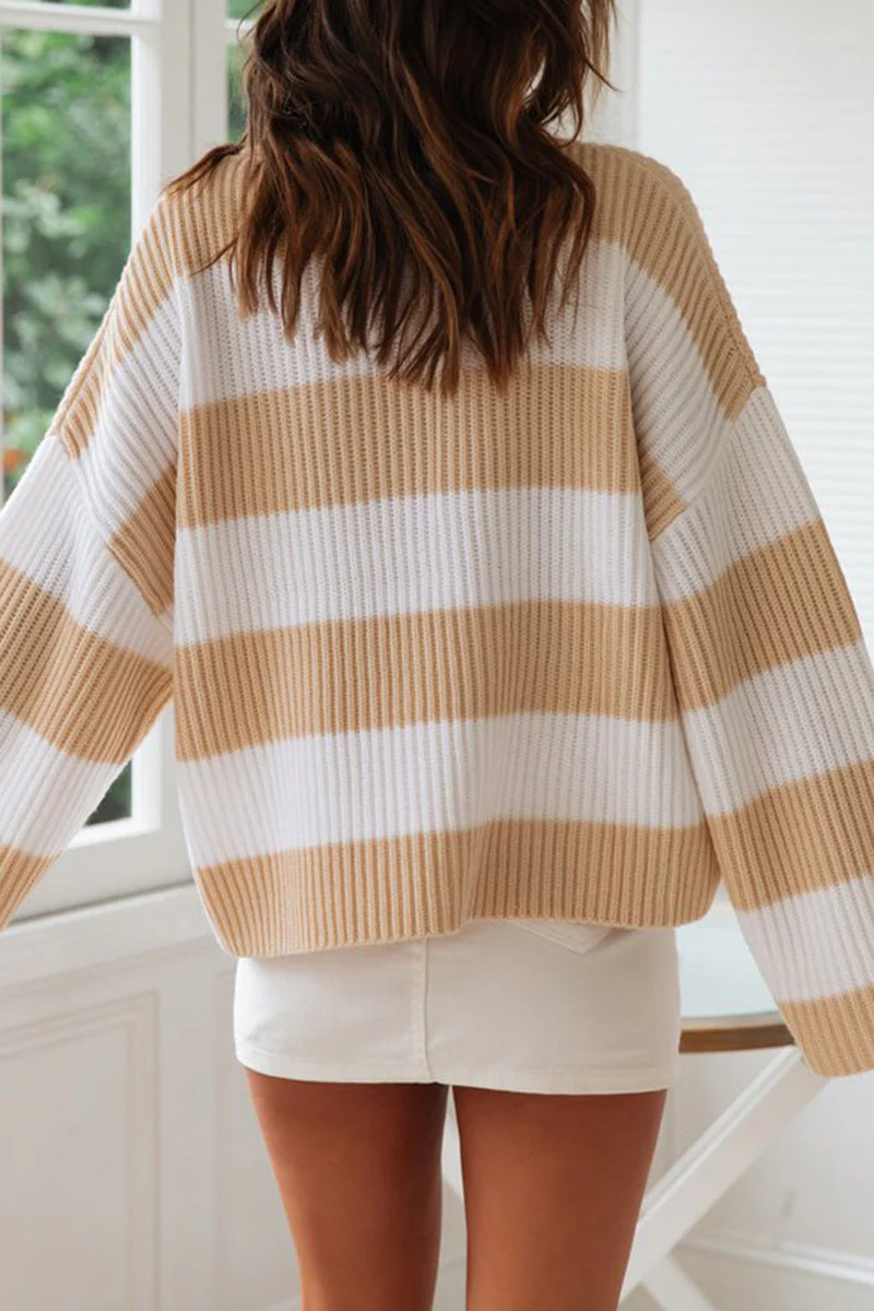 Heidi-Mode | Modische Süße Gestreifte Kontrast-O-Ausschnitt Pullover - Image 4