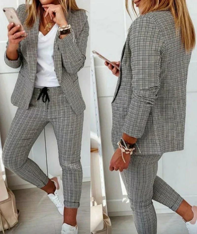 Heidi-Mode | Anzug-Set Moderner Zweiteiler mit Weiter Hose Taillierter Blazerjacke