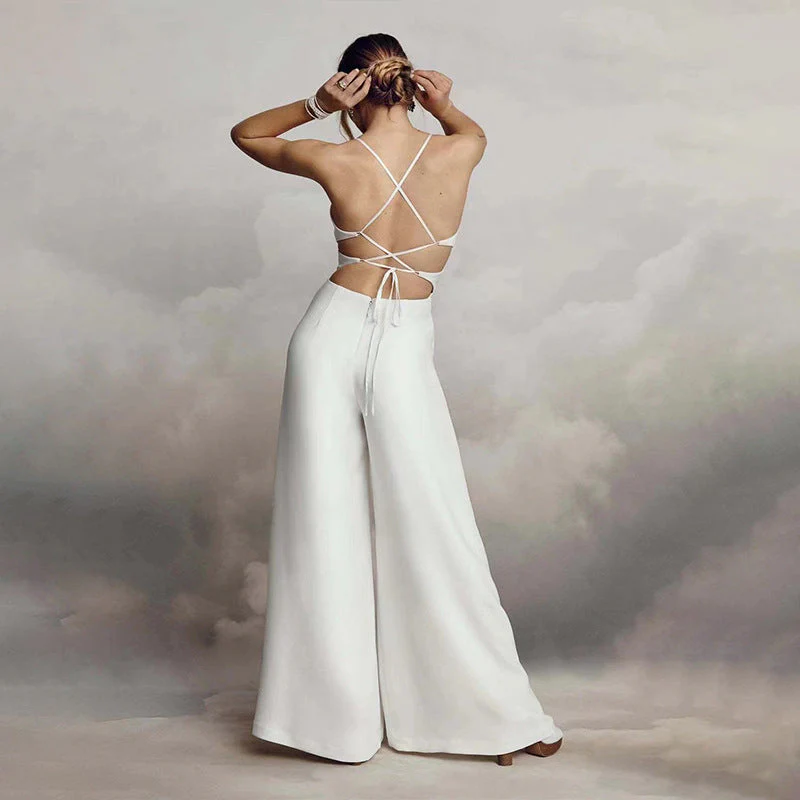Heidi-Mode | Ärmelloser Spaghetti-Träger V-Ausschnitt Bodycon Rückenfreier Jumpsuit - Image 3