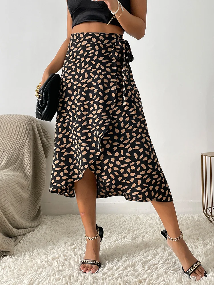 Heidi-Mode | Asymmetrischer Rock Moderner Bedruckter A-Linien-Rock mit Bindeseite und Hoher Taille für Damen - Image 2
