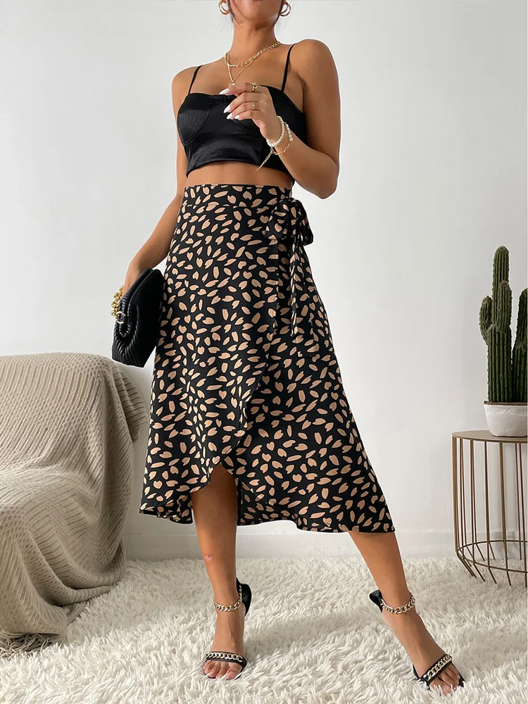 Heidi-Mode | Asymmetrischer Rock Moderner Bedruckter A-Linien-Rock mit Bindeseite und Hoher Taille für Damen - Image 6