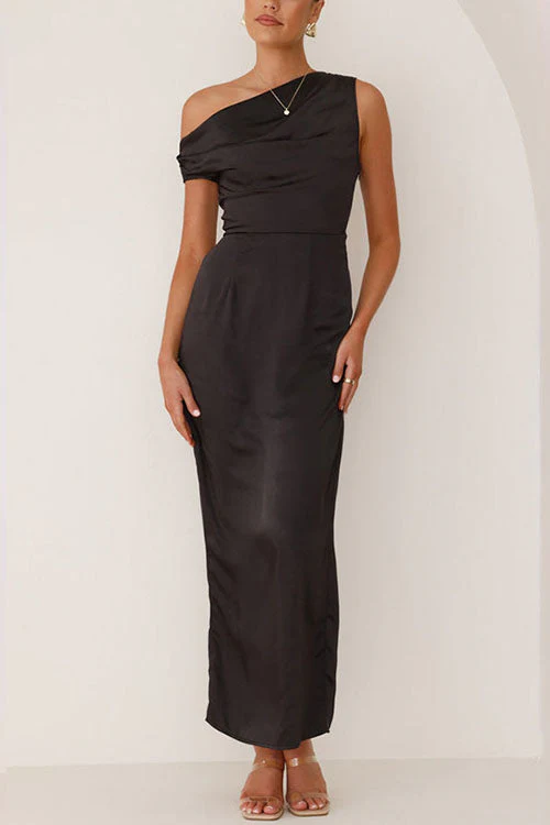 Heidi-Mode | Rosiedress Asymmetrischer Schulter Rücken Ausschnitt Tailliertes Maxikleid - Image 9
