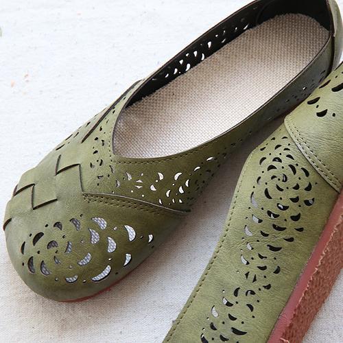 Heidi-Mode | Atmungsaktive Lederflats Im Vintage-Stil