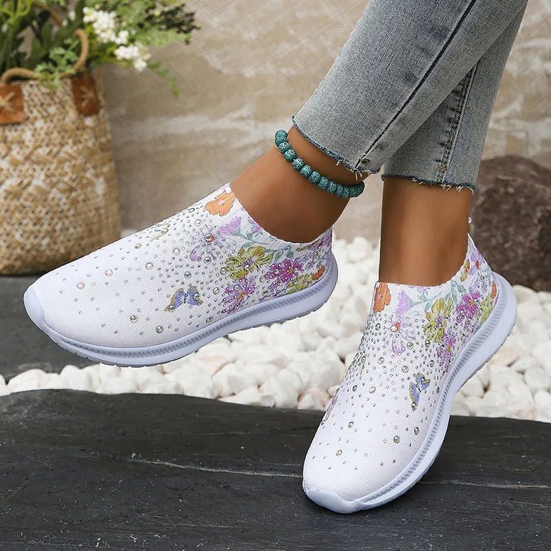 Heidi-Mode | Atmungsaktive Strick-Plattformschuhe mit Blumenmuster