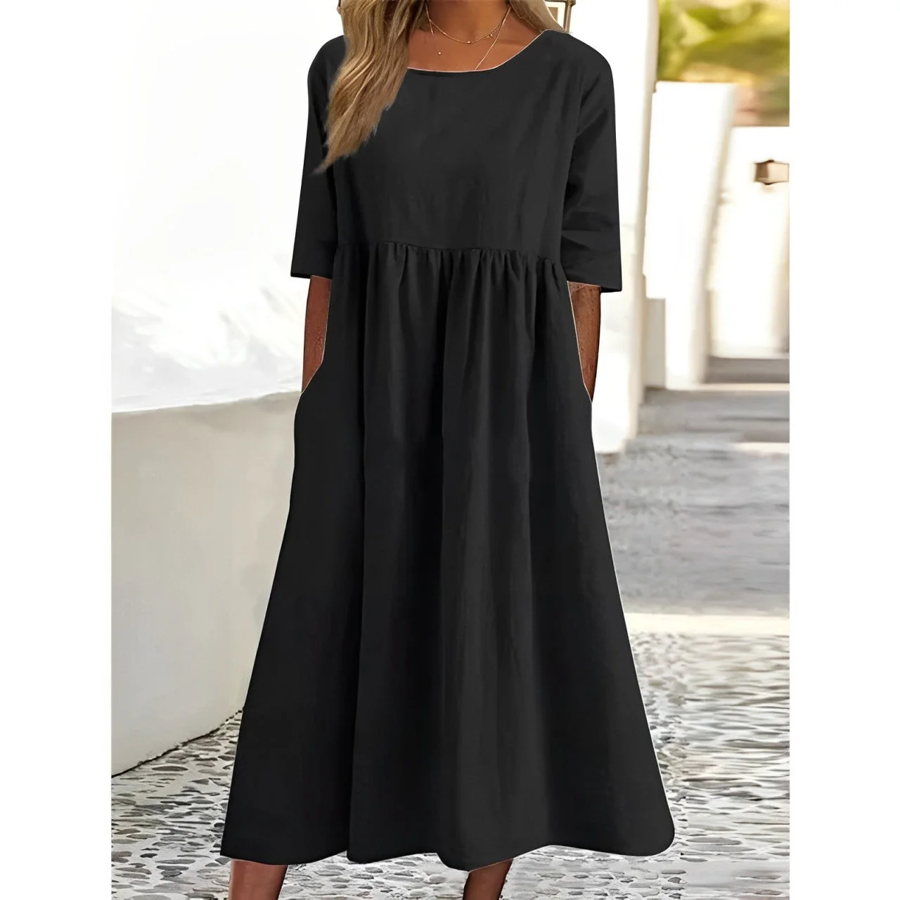 Heidi-Mode | Atmungsaktives Baumwoll Leinen Midi Kleid - Image 4