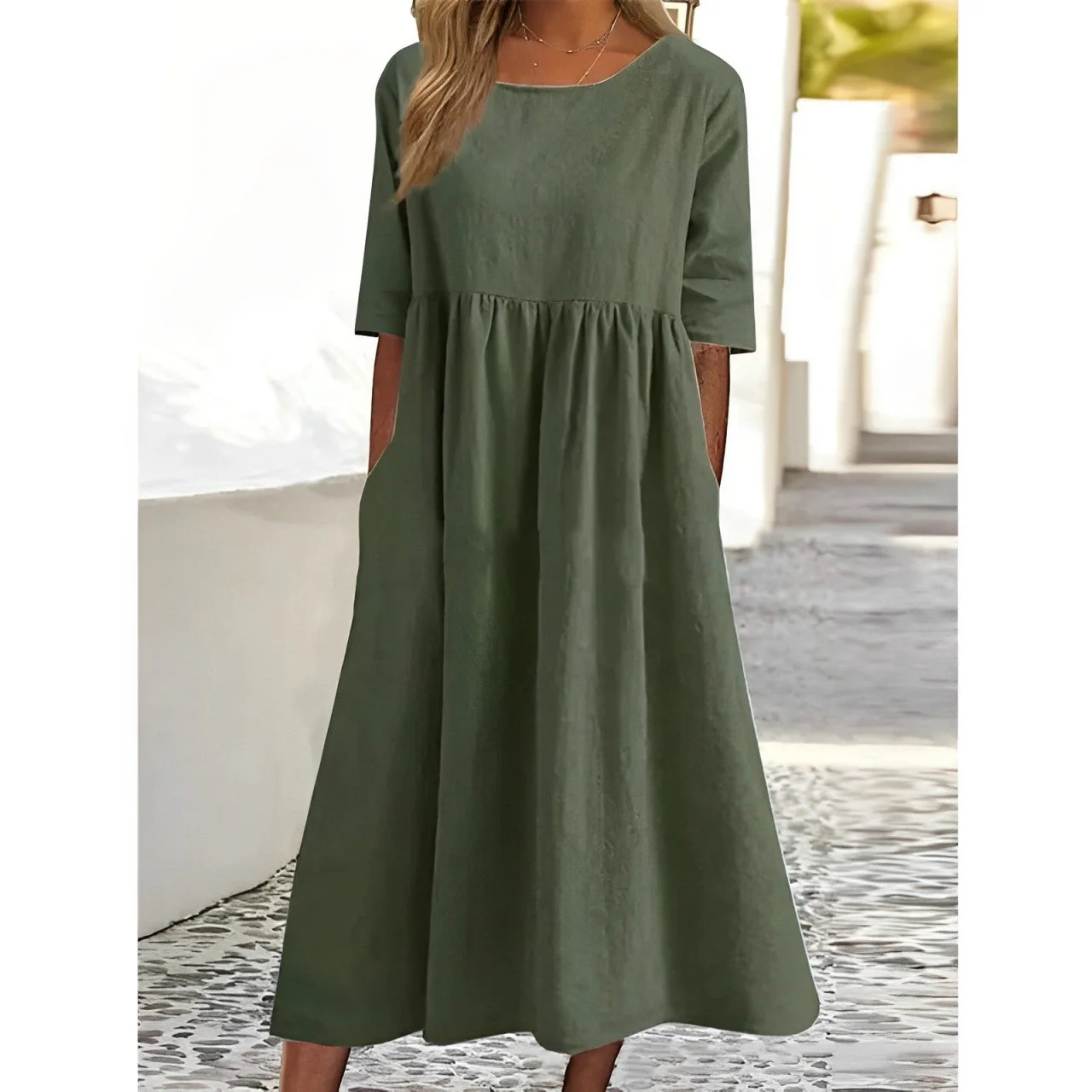 Heidi-Mode | Atmungsaktives Baumwoll Leinen Midi Kleid - Image 5