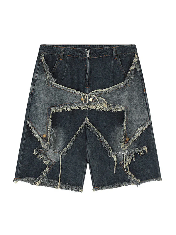 Heidi-Mode | Baggy Sternmuster Patchwork Jeansshorts