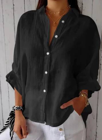 Heidi-Mode | Baumwoll Leinen Bluse mit Knopfleiste für Damen - Image 11