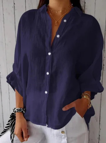Heidi-Mode | Baumwoll Leinen Bluse mit Knopfleiste für Damen - Image 13