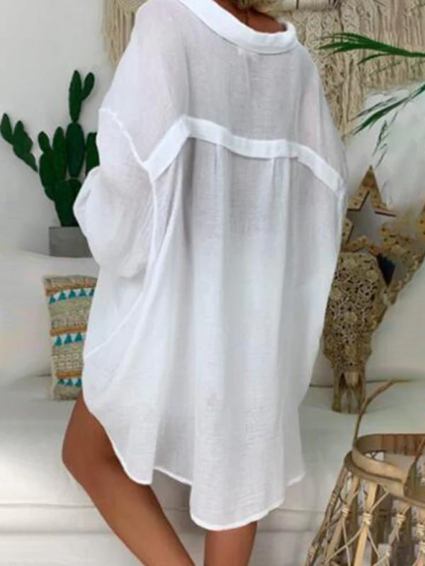 Heidi-Mode | Baumwoll-Leinen-Shirt Plus Size Damen Knopf Locker Langarm Freizeitshirt Damen Oberteile
