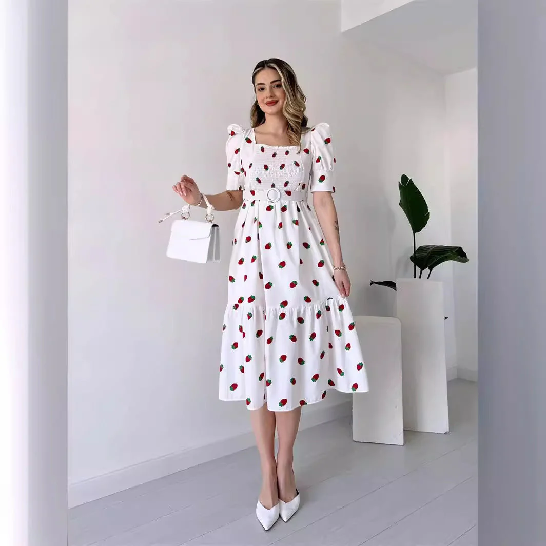 Heidi-Mode | Bedrucktes, Taillenbetontes U-Ausschnitt Elegantes Kleid - Image 3